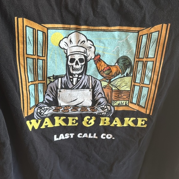 Wake & Bake Skeleton Baking 420 Cookie Black Graphic Rooster T-Shirt Tee Mens XL - Picture 2 of 5